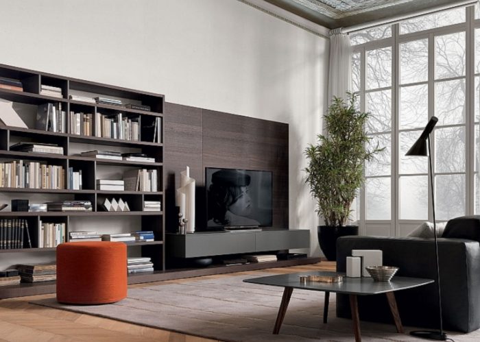 Stylish living room with huge tv cabinet